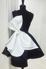 Misshow Black A Line Short Homecoming Dress/Mini Dress With Bow
