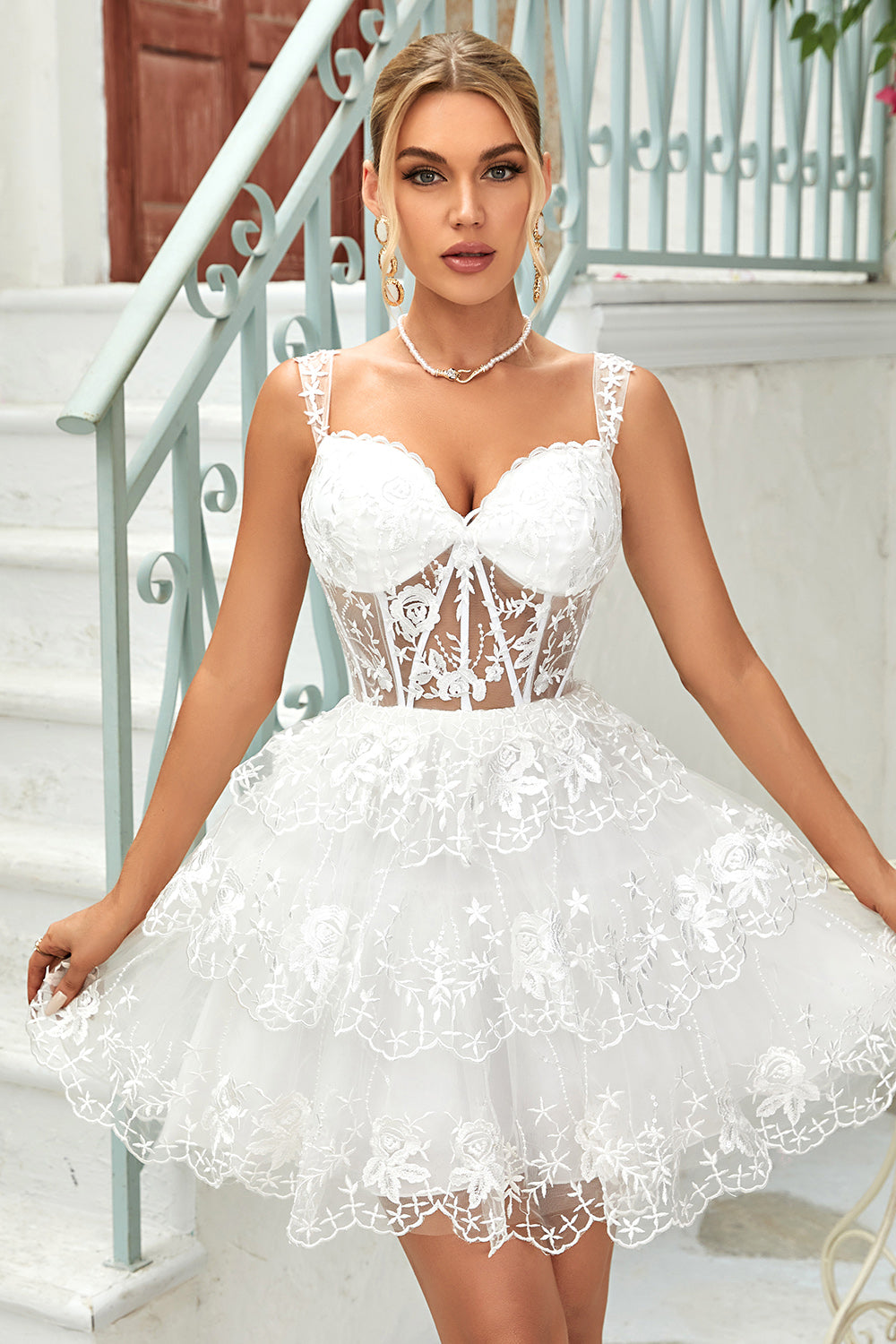 Misshow Black Corset A-Line Short Homecoming Dress/Mini Dress with Lace