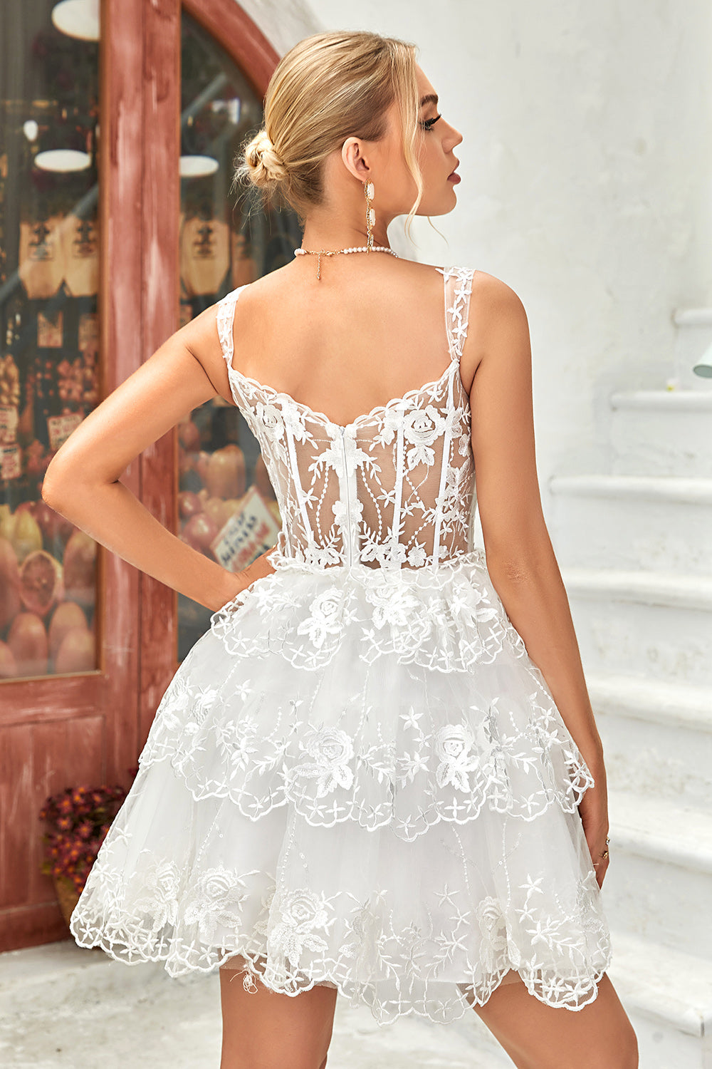 Misshow Black Corset A-Line Short Homecoming Dress/Mini Dress with Lace