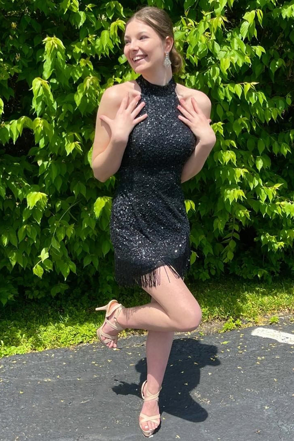 Misshow Black Halter Sequins Tight Homecoming Dress/Mini Dress