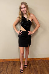 Misshow Black Mirror One Shoulder Tight Short Homecoming Dress/Mini Dress