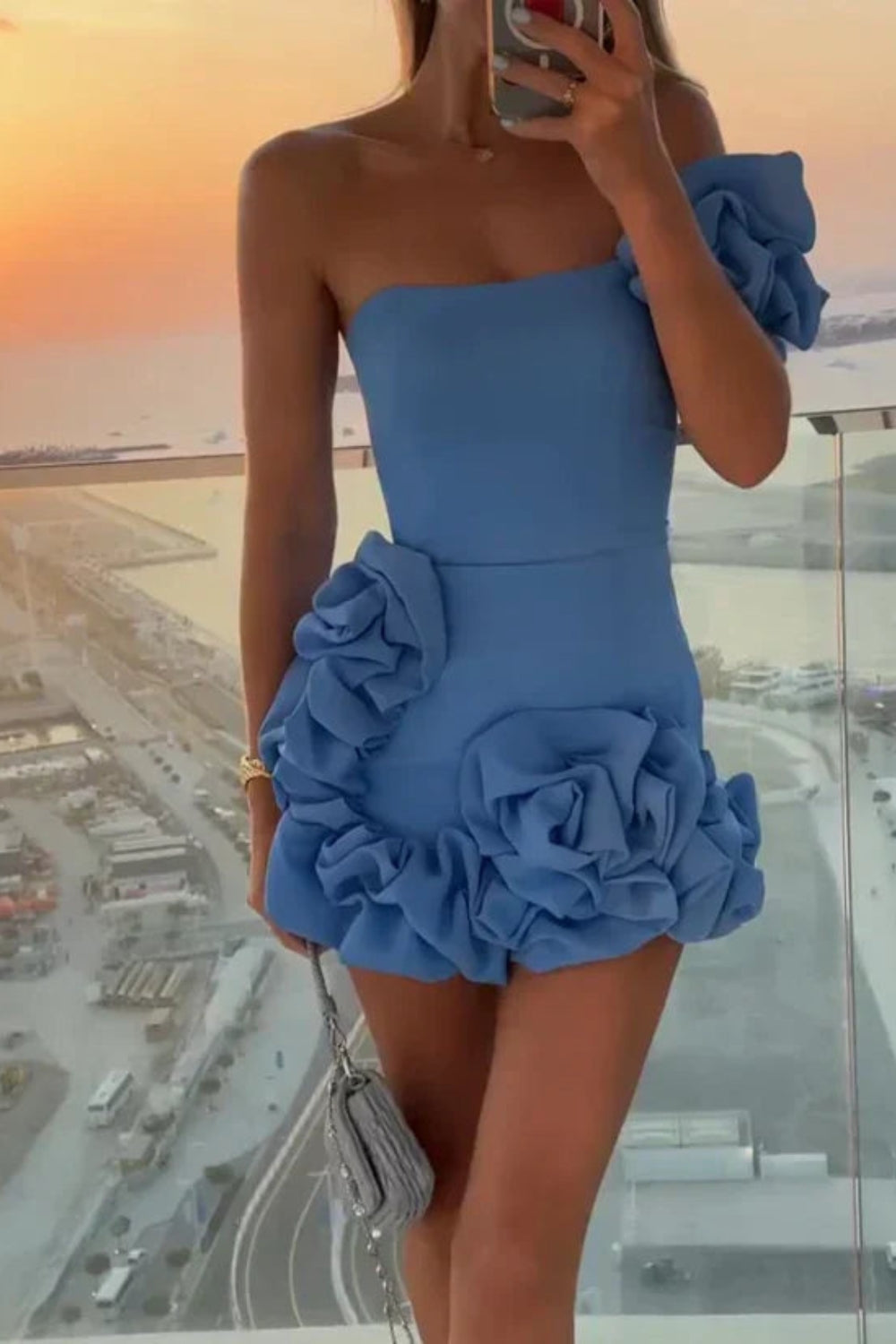 Misshow Black One Shoulder Ruffled Tight Short Homecoming Dress/Mini Dress