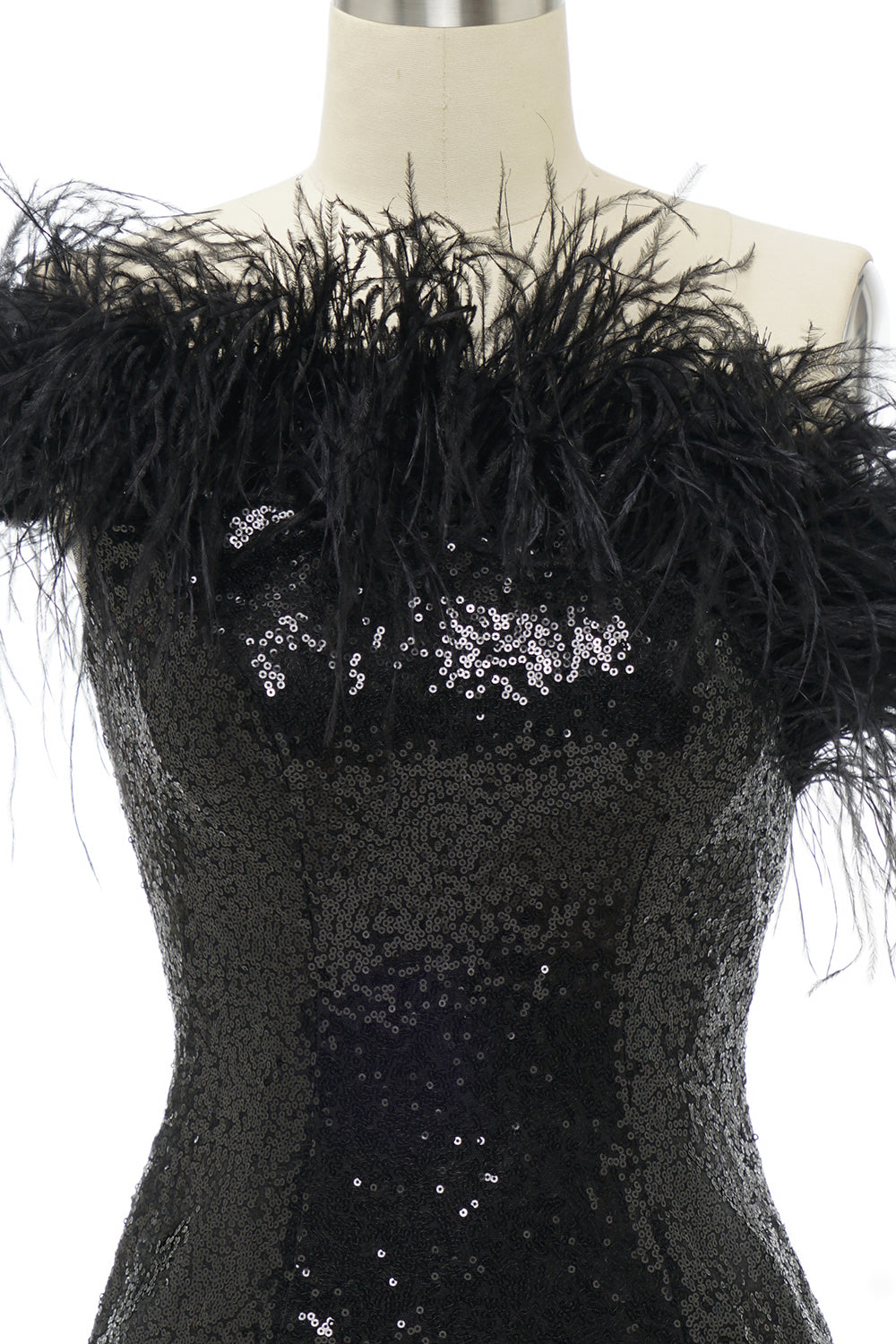 Misshow Black One Shoulder Sequins Short Homecoming Dress/Mini Dress with Feathers