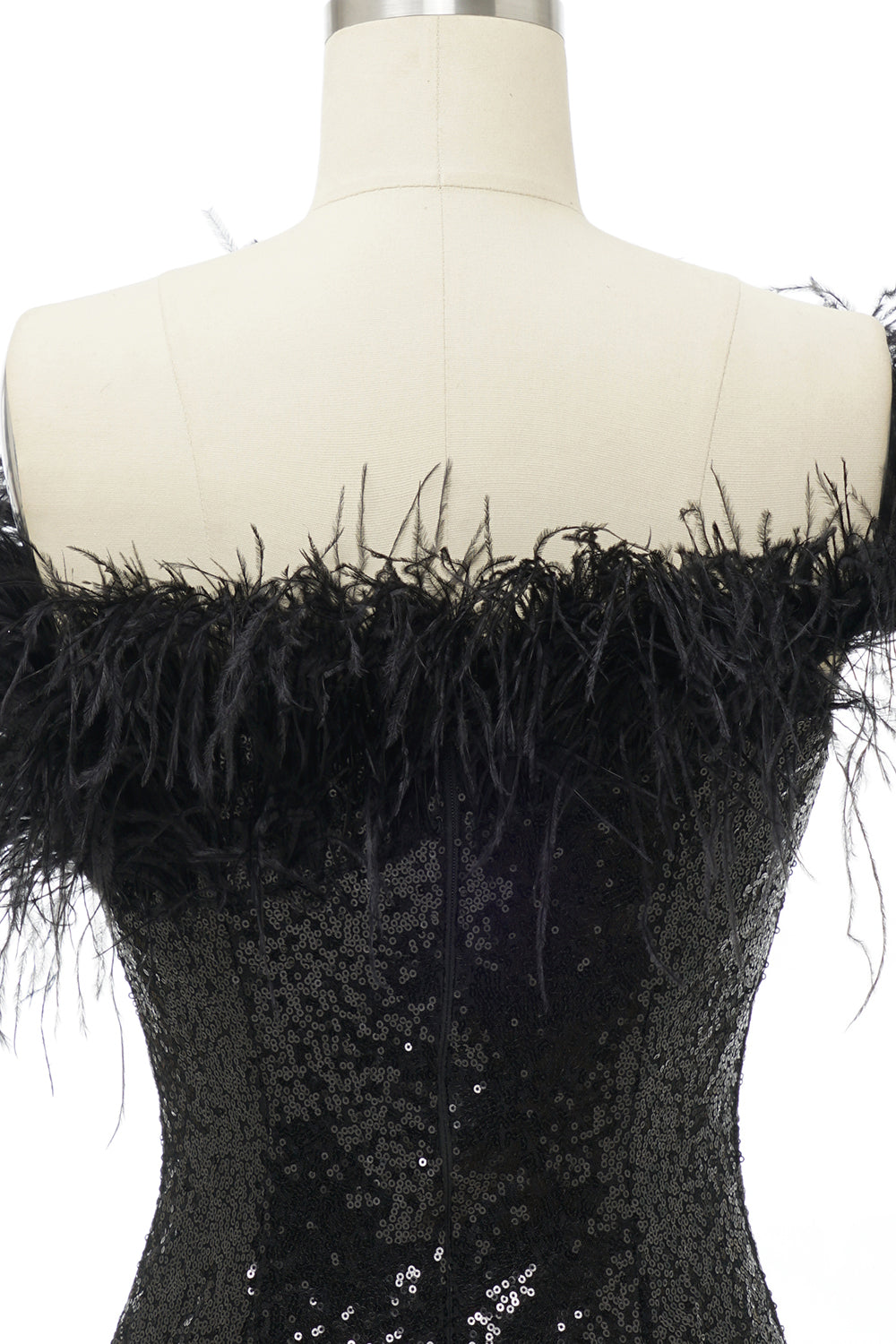 Misshow Black One Shoulder Sequins Short Homecoming Dress/Mini Dress with Feathers