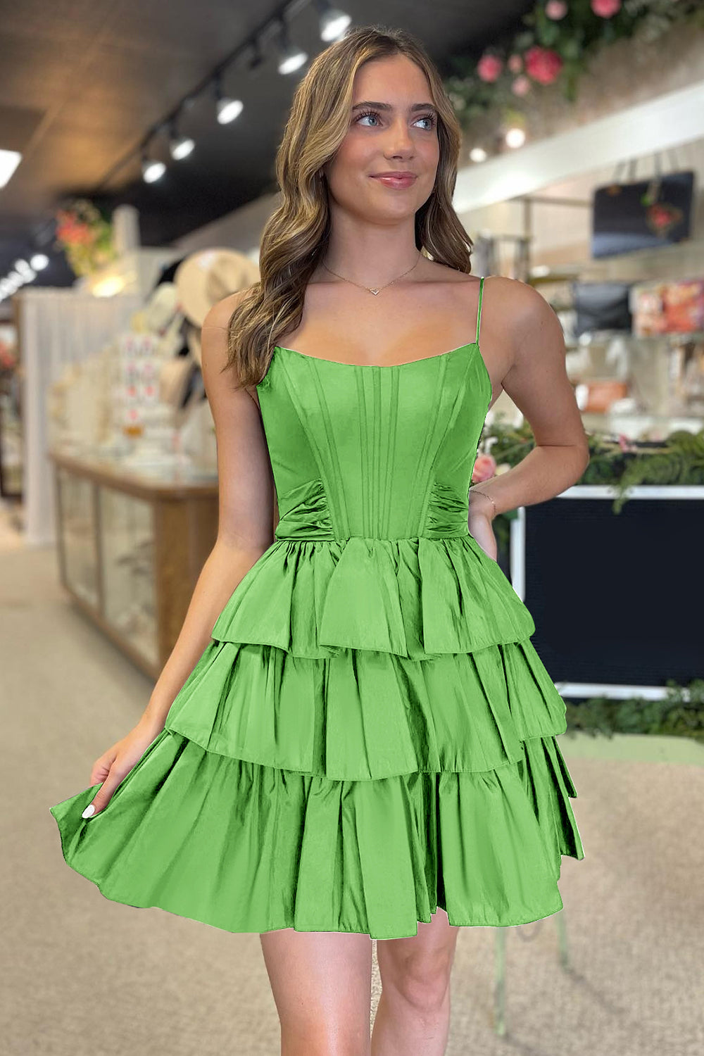 Misshow Black Spaghetti Straps A Line Tiered Short Homecoming Dress/Mini Dress With Bow
