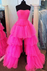 Misshow Blue A-Line High Low Strapless Homecoming Dress/Mini Dress with Ruffles