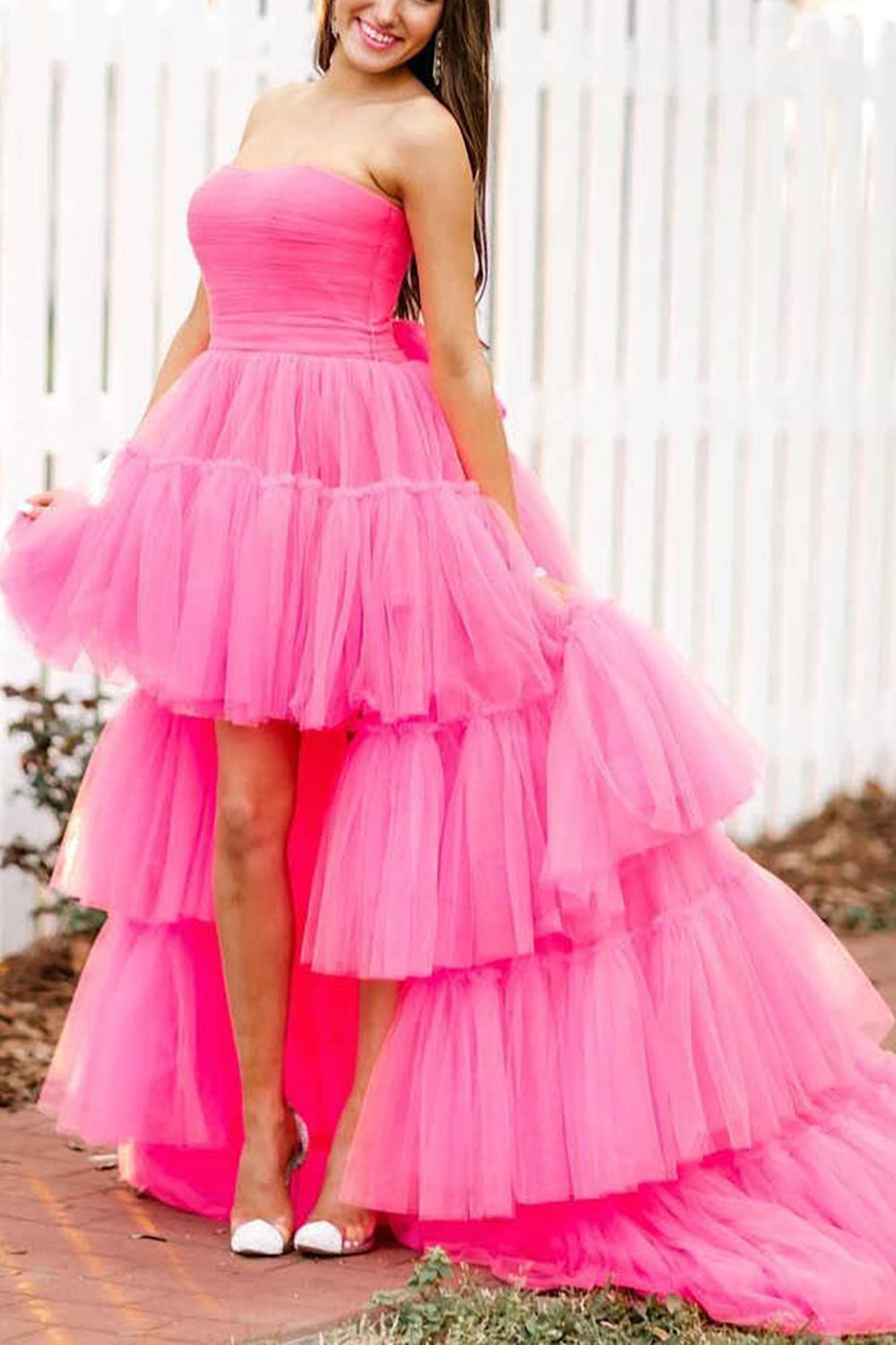 Misshow Blue A-Line High Low Strapless Homecoming Dress/Mini Dress with Ruffles