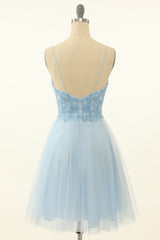 Misshow Blue A-line Cute Homecoming Dress/Mini Dress with Appliques