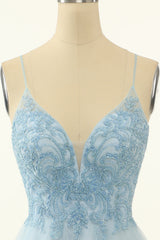 Misshow Blue A-line Cute Homecoming Dress/Mini Dress with Appliques