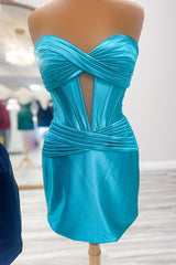 Misshow Blue Corset Keyhole Tight Short Homecoming Dress/Mini Dress with Ruffles