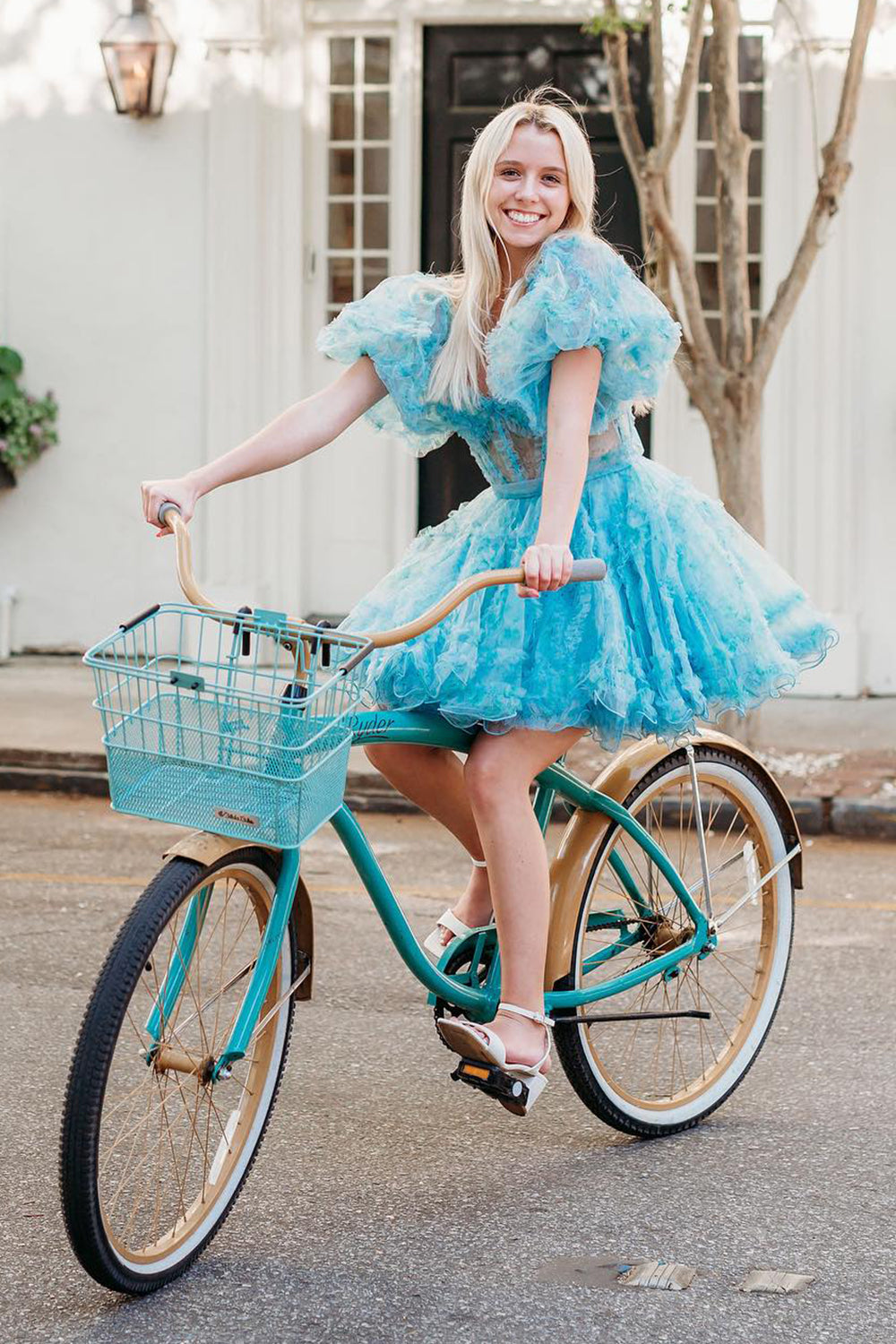 Misshow Blue Corset Off The Shoulder Floral A-Line Short Homecoming Dress/Mini Dress