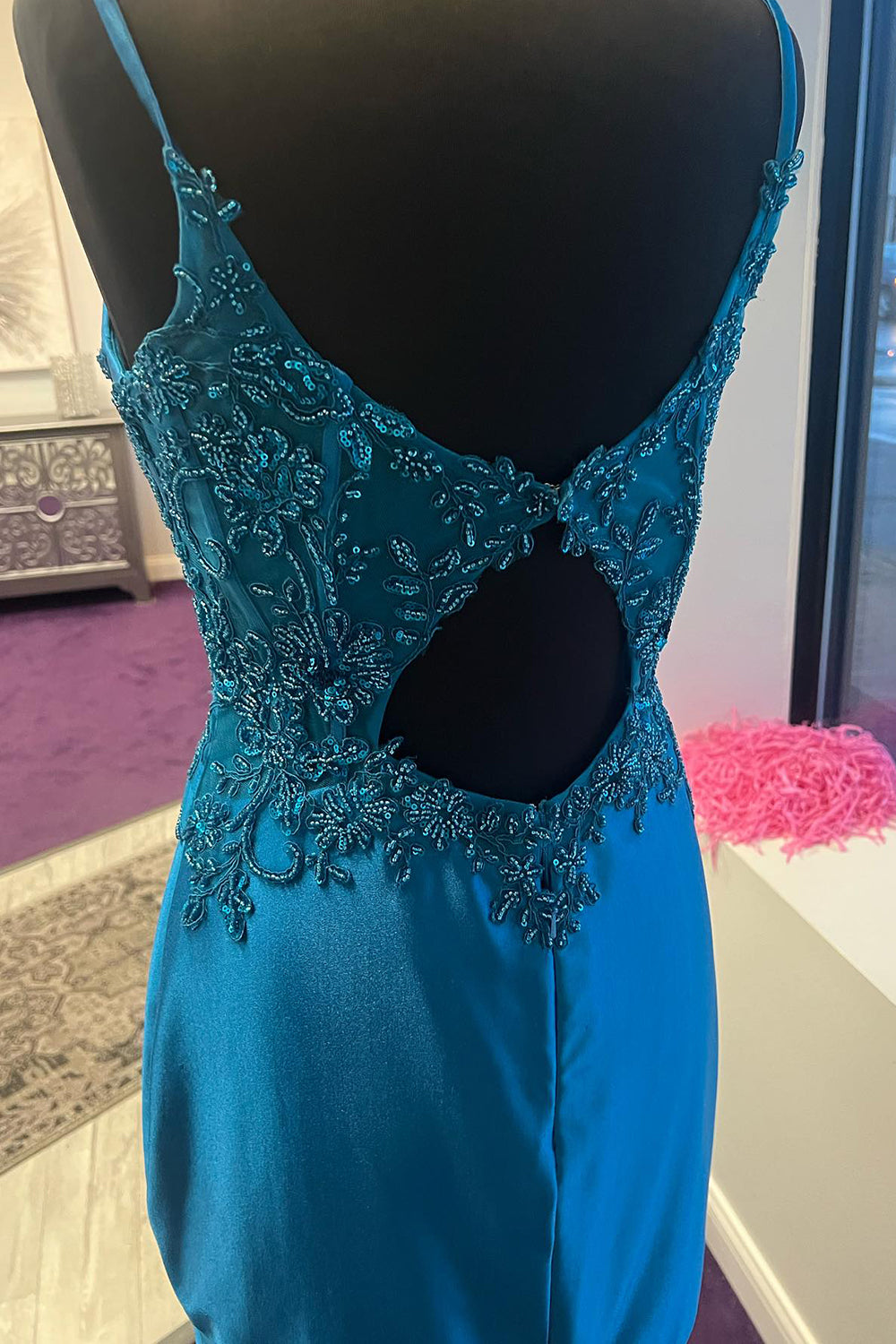 Misshow Blue Corset Open Back Tight Short Homecoming Dress/Mini Dress with Appliques