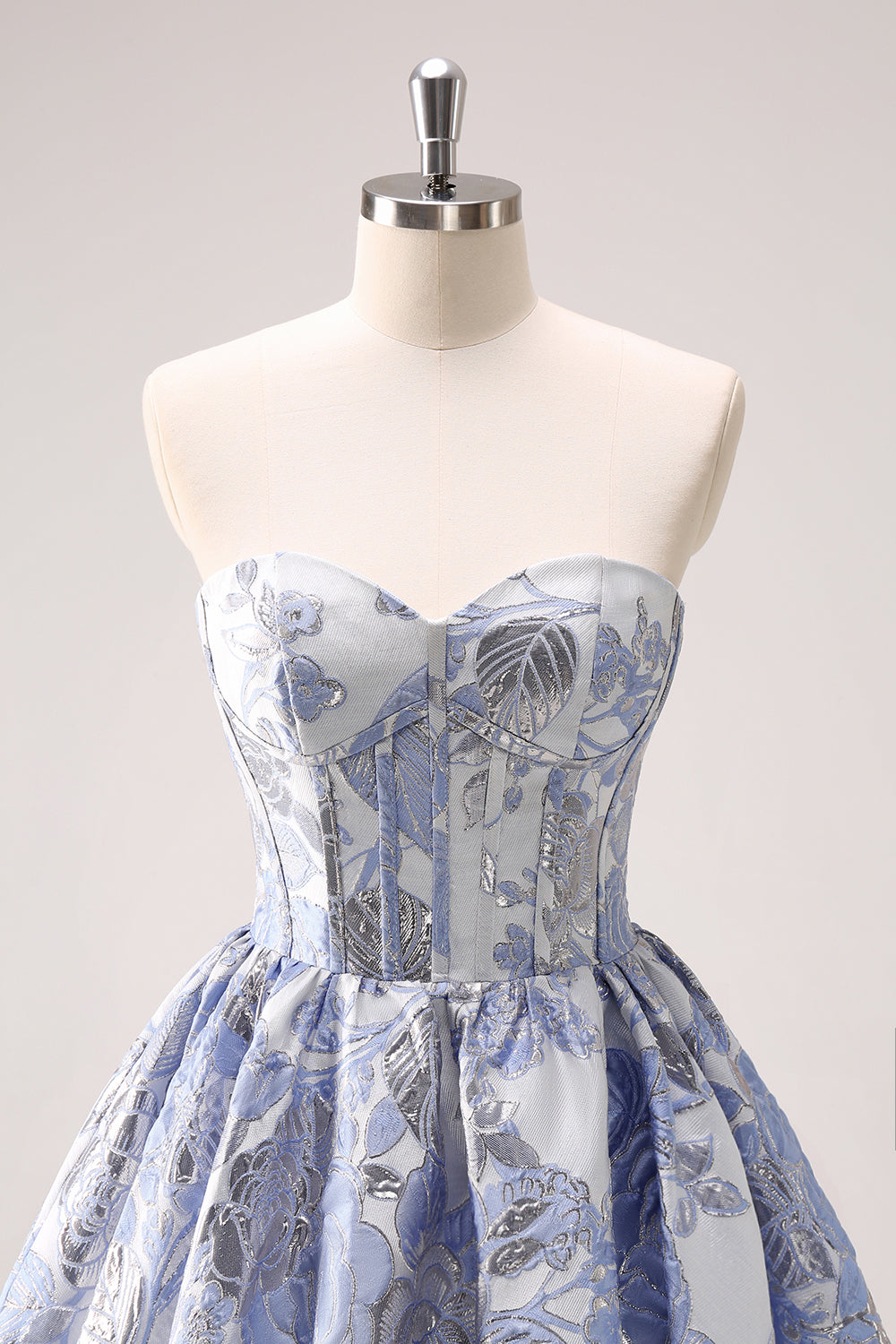 Misshow Blue Corset Sweetheart Floral A Line Short Homecoming Dress/Mini Dress
