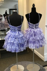 Misshow Blue Halter A Line Tiered Floral Printed Homecoming Dress/Mini Dress