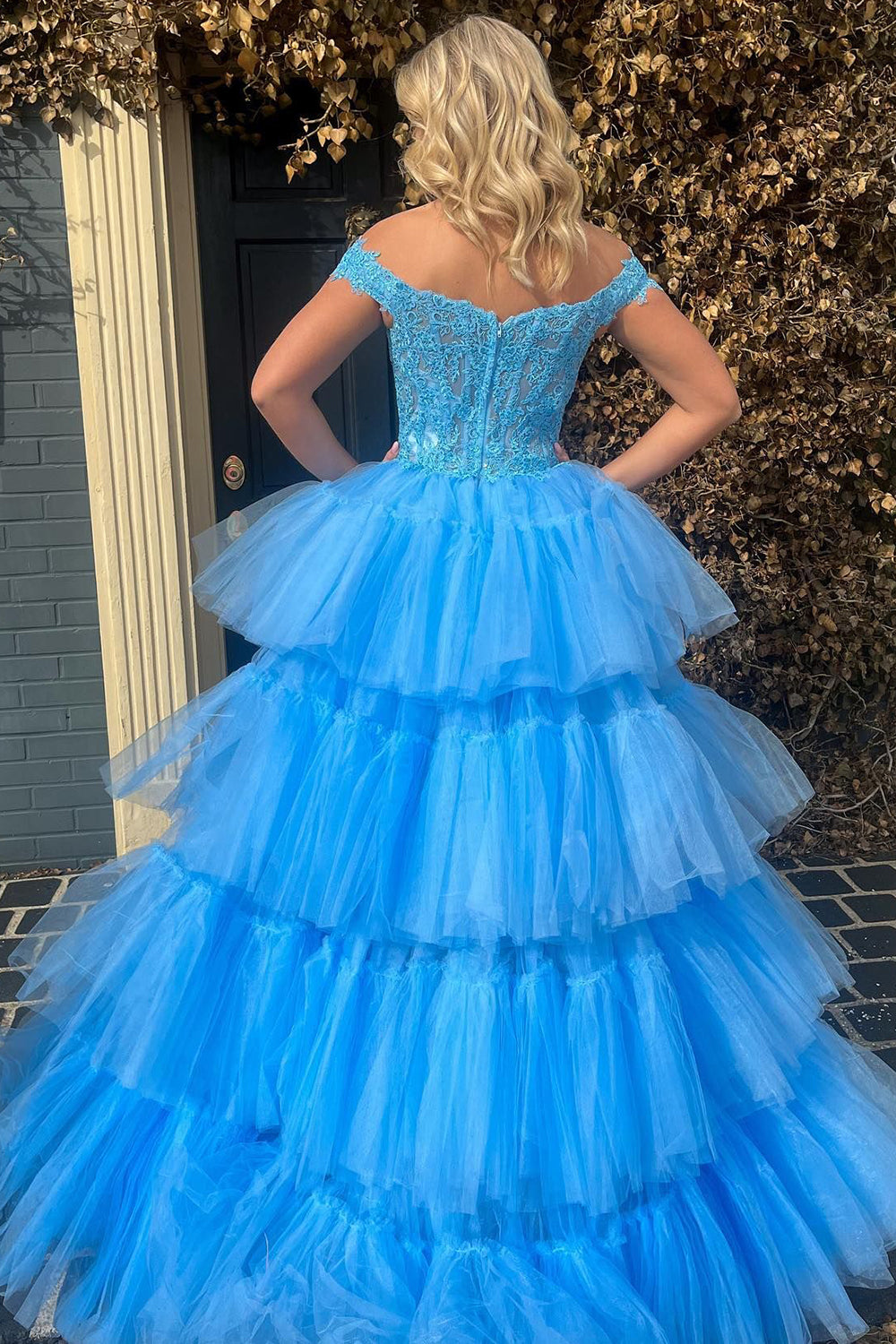 Misshow Blue High Low Homecoming Dress/Mini Dress with Lace