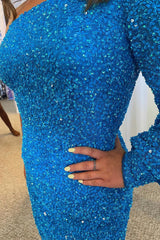 Misshow Blue One Shoulder Sequins Tight Homecoming Dress/Mini Dress