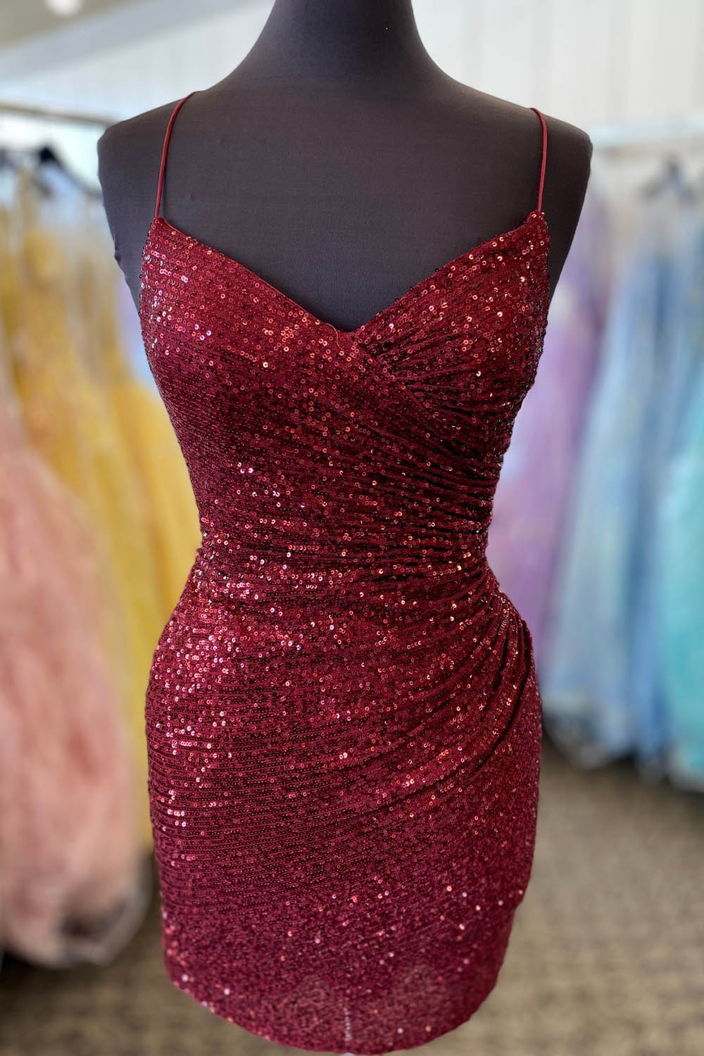 Misshow Blue Sequins Tight Backless Short Homecoming Dress/Mini Dress