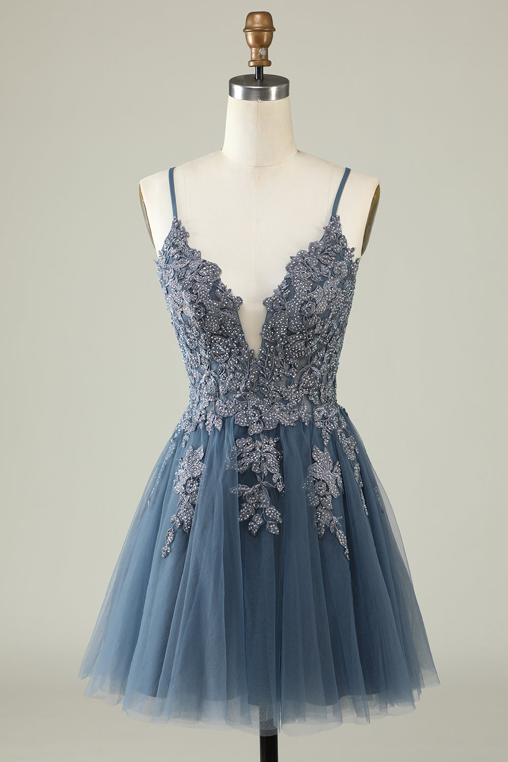 Misshow Blush A-Line Tulle Short Homecoming Dress/Mini Dress with Appliques