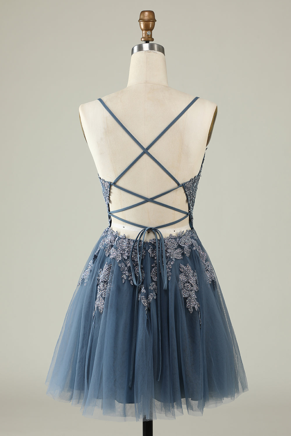 Misshow Blush A-Line Tulle Short Homecoming Dress/Mini Dress with Appliques