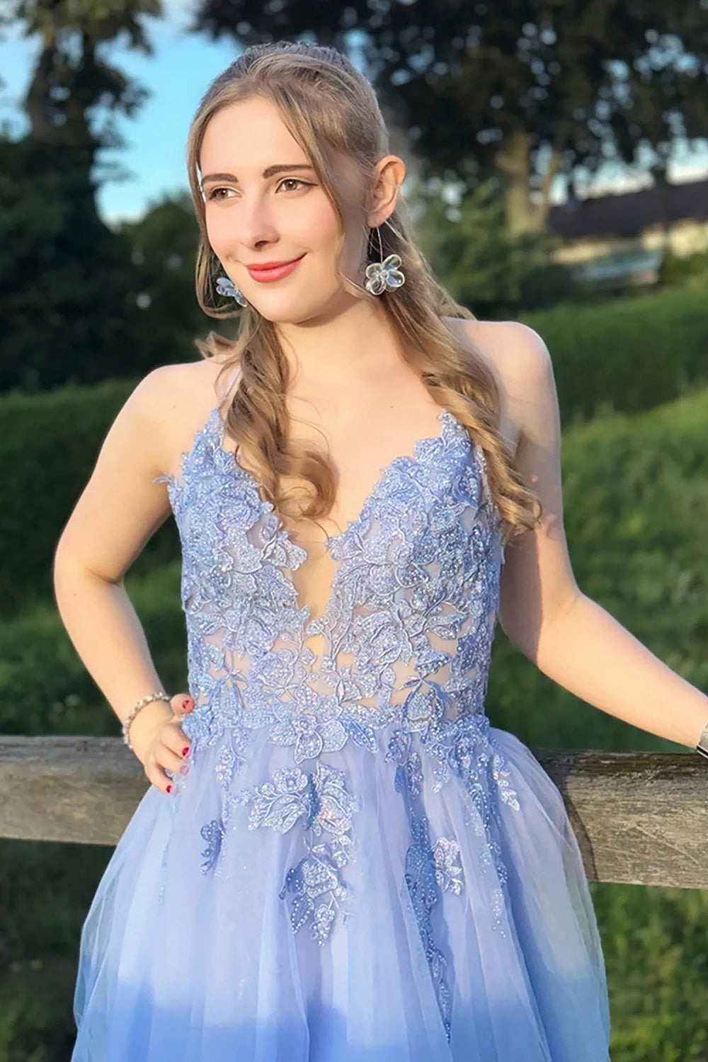 Misshow Blush A-Line Tulle Short Homecoming Dress/Mini Dress with Appliques