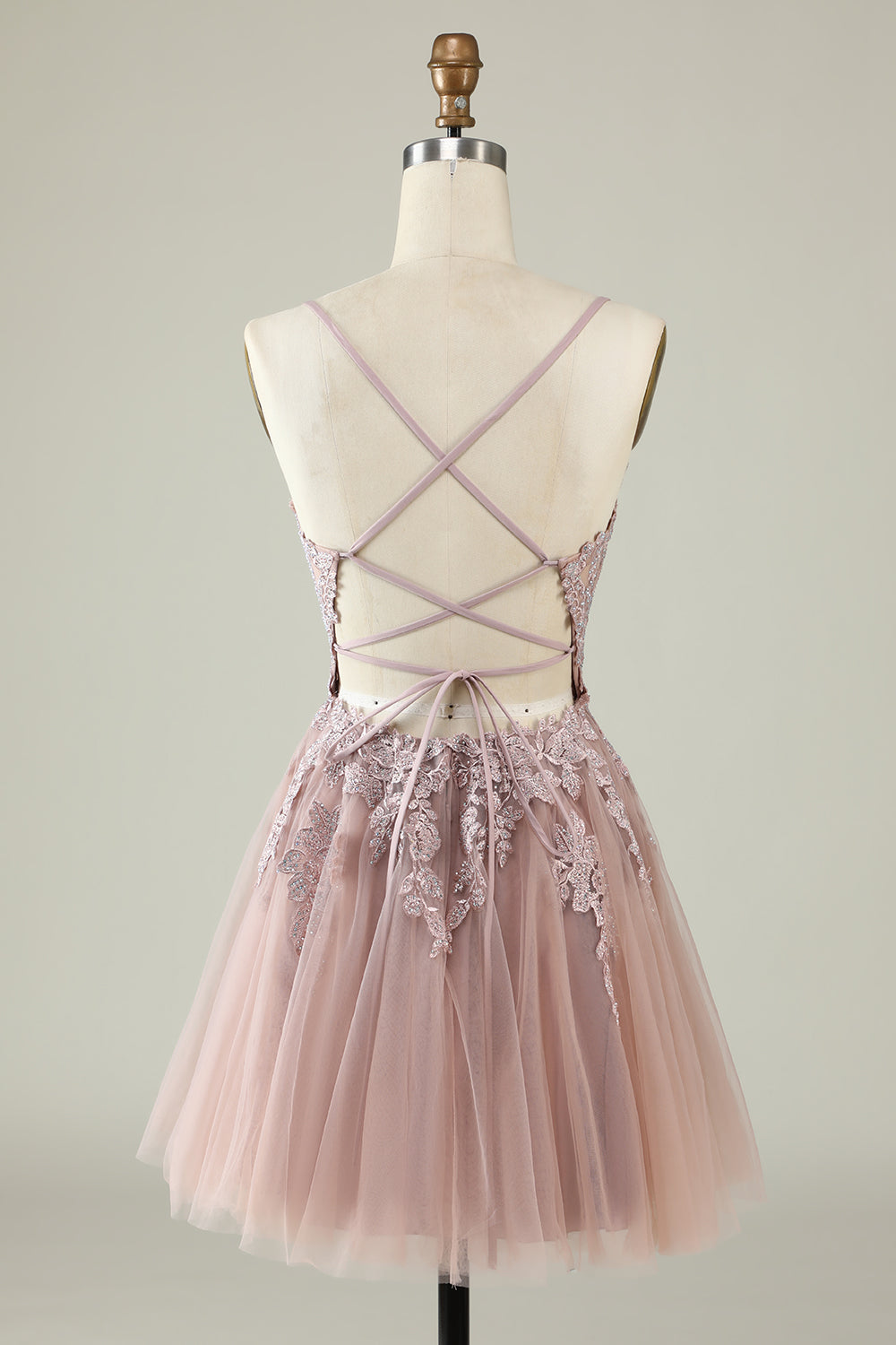 Misshow Blush A-Line Tulle Short Homecoming Dress/Mini Dress with Appliques