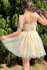 Misshow Champagne A-Line Embroidery Short Homecoming Dress/Mini Dress