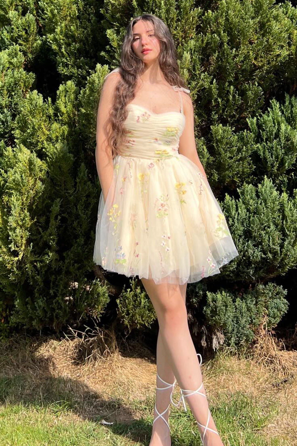 Misshow Champagne A-Line Embroidery Short Homecoming Dress/Mini Dress
