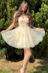 Misshow Champagne A-Line Embroidery Short Homecoming Dress/Mini Dress