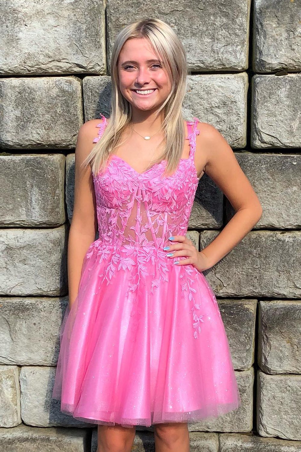 Misshow Coral Backless Short Cocktail Dress with Appliques