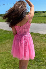 Misshow Coral Backless Short Cocktail Dress with Appliques