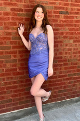 Misshow Corset Lilac Strapless Sequins Short Tight Homecoming Dress/Mini Dress with Appliques