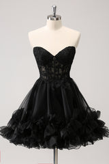 Misshow Cute Pink Strapless Corset A Line Tiered Short Homecoming Dress/Mini Dress