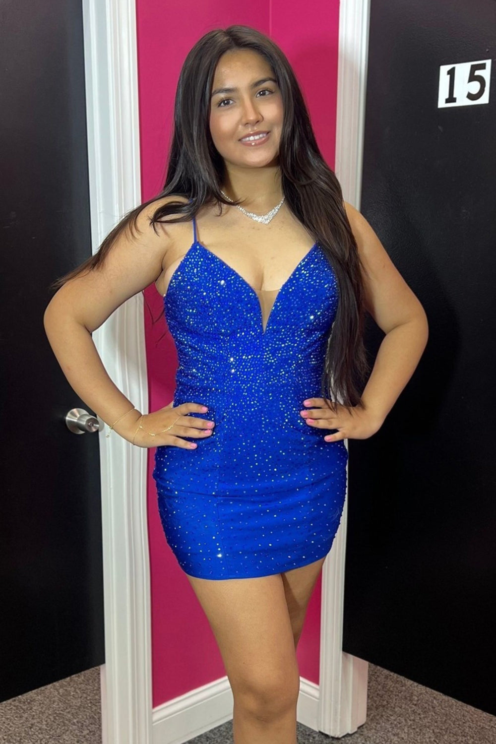 Misshow Dark Green Beaded Sparkly Spaghetti Straps Tight Short Homecoming Dress/Mini Dress