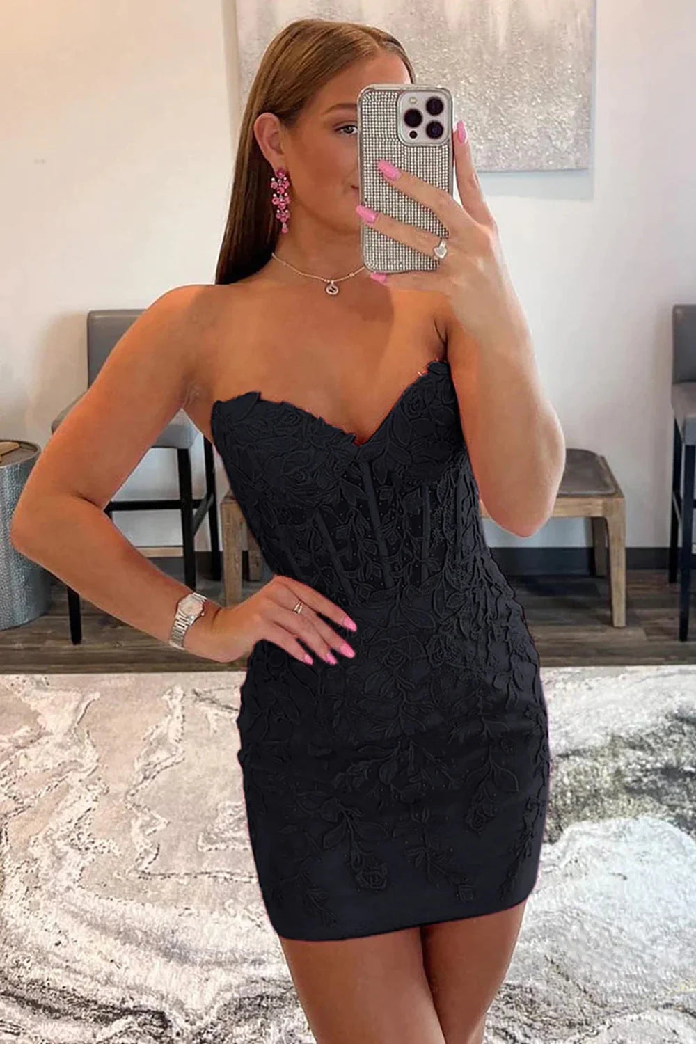 Misshow Dark Green Strapless Corset Tight Short Homecoming Dress/Mini Dress with Appliques