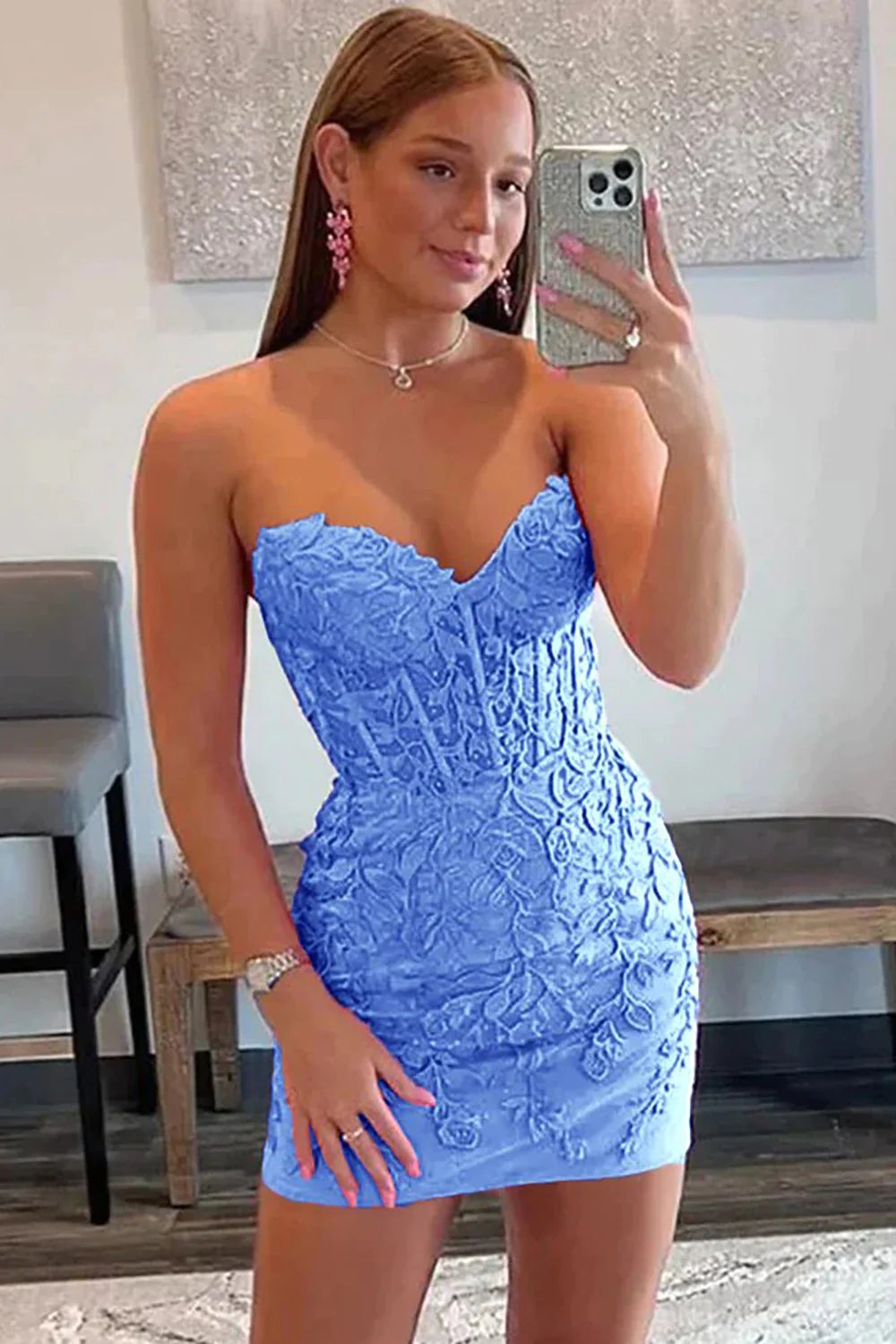 Misshow Dark Green Strapless Corset Tight Short Homecoming Dress/Mini Dress with Appliques