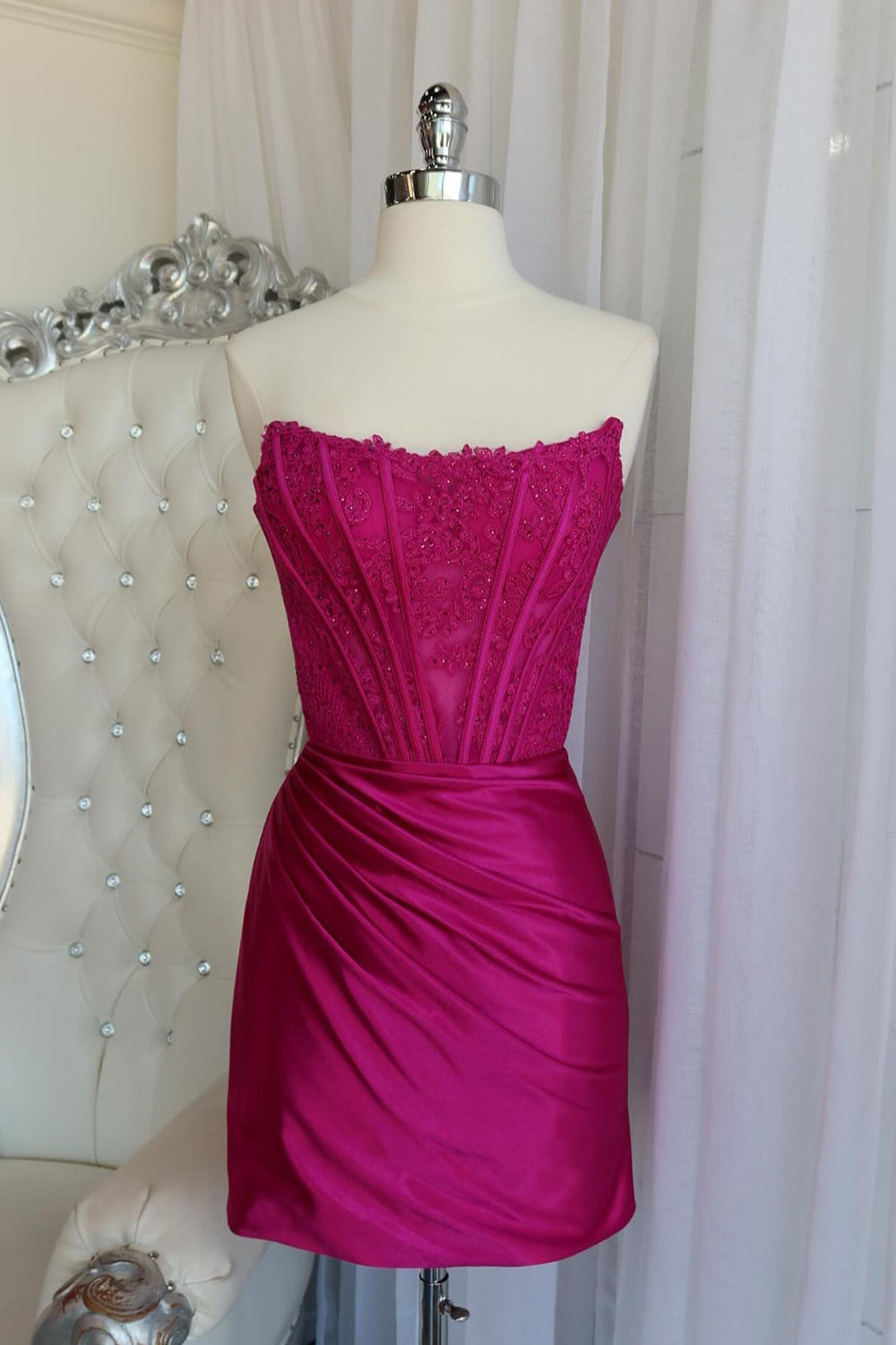 Misshow Dark Green Strapless Satin Corset Tight Short Homecoming Dress/Mini Dress (Gloves not Included)