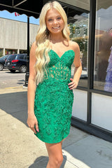 Misshow Dark Green Tight Short Homecoming Dress/Mini Dress with Appliques