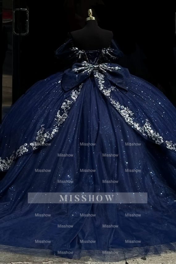 fashion nova blue jean dress Stunning Beading Ball Gown Wedding Dress with Cape Masquerade Dress Bu –  Siaoryne main image 1