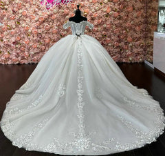 Misshow Exquisite Off-Shoulder Ball Gown Lace Appliques & Beaded Tulle Quinceanera Dress for Princess-Themed Sweet 16 & Birthday Celebrations