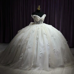 Misshow Exquisite Off-Shoulder Ball Gown with Floral Appliques & Beaded Tulle Quinceanera & Sweet 16 Formal Evening Dress