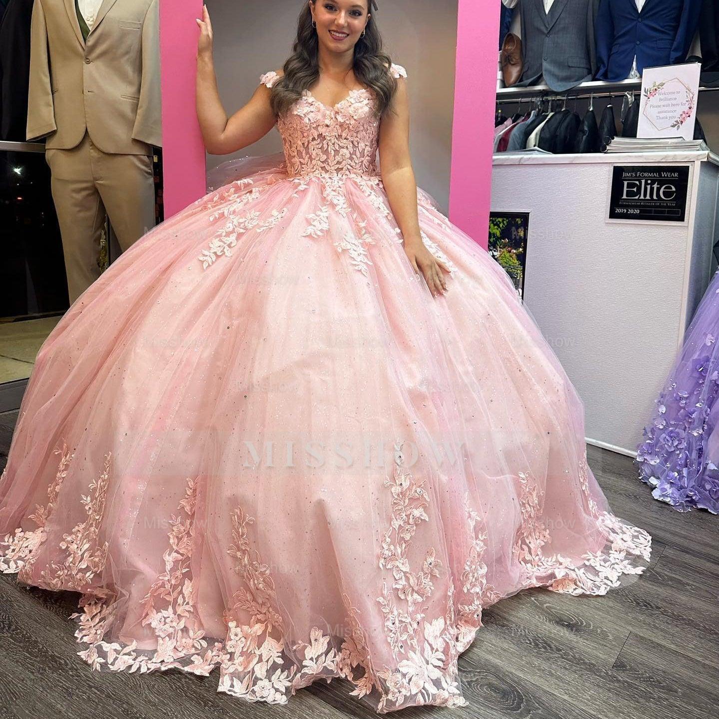 Tulle Sweet 16 Dresses 2019 Misshow Exquisite Pink Tulle Ball Gown