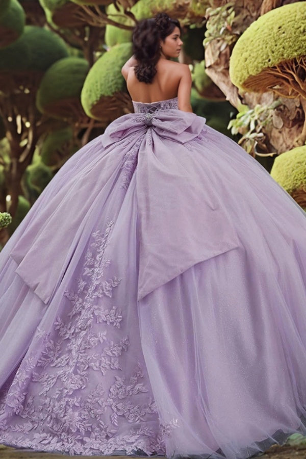 Misshow Exquisite Purple Quinceanera Dress Sweetheart Neckline Beaded 3D Flower Appliques & Lace-Up Bow Ball Gown for Sweet 16 & Special Occasions