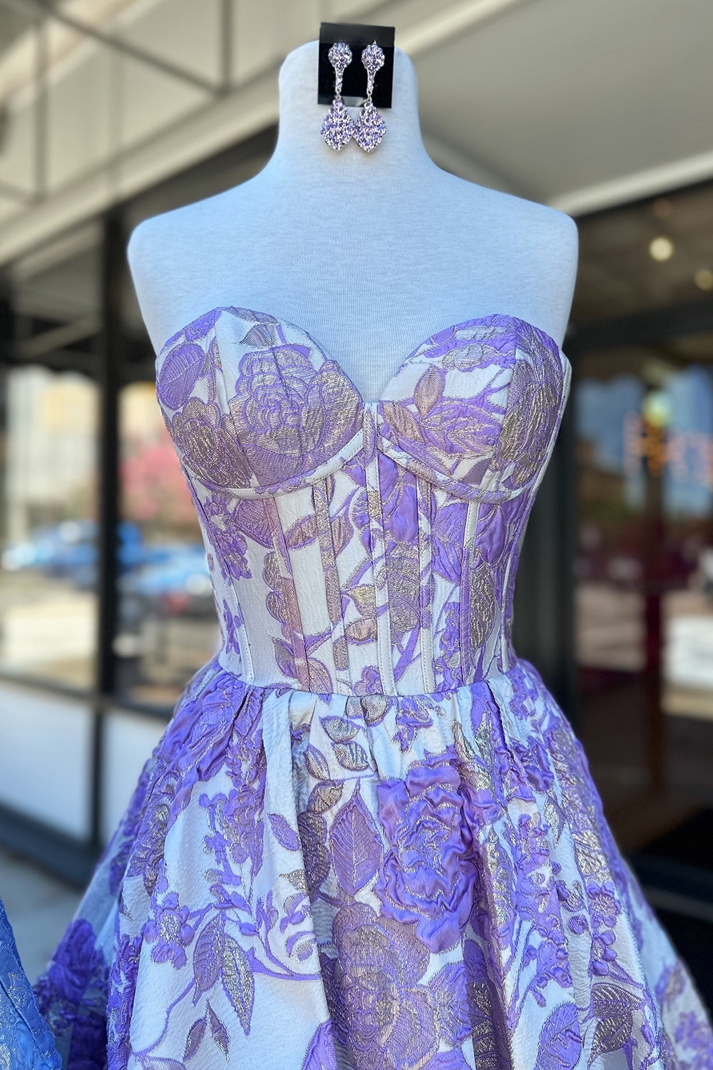 Misshow Fluffy Blue Floral Corset Strapless A Line Short Homecoming Dress/Mini Dress