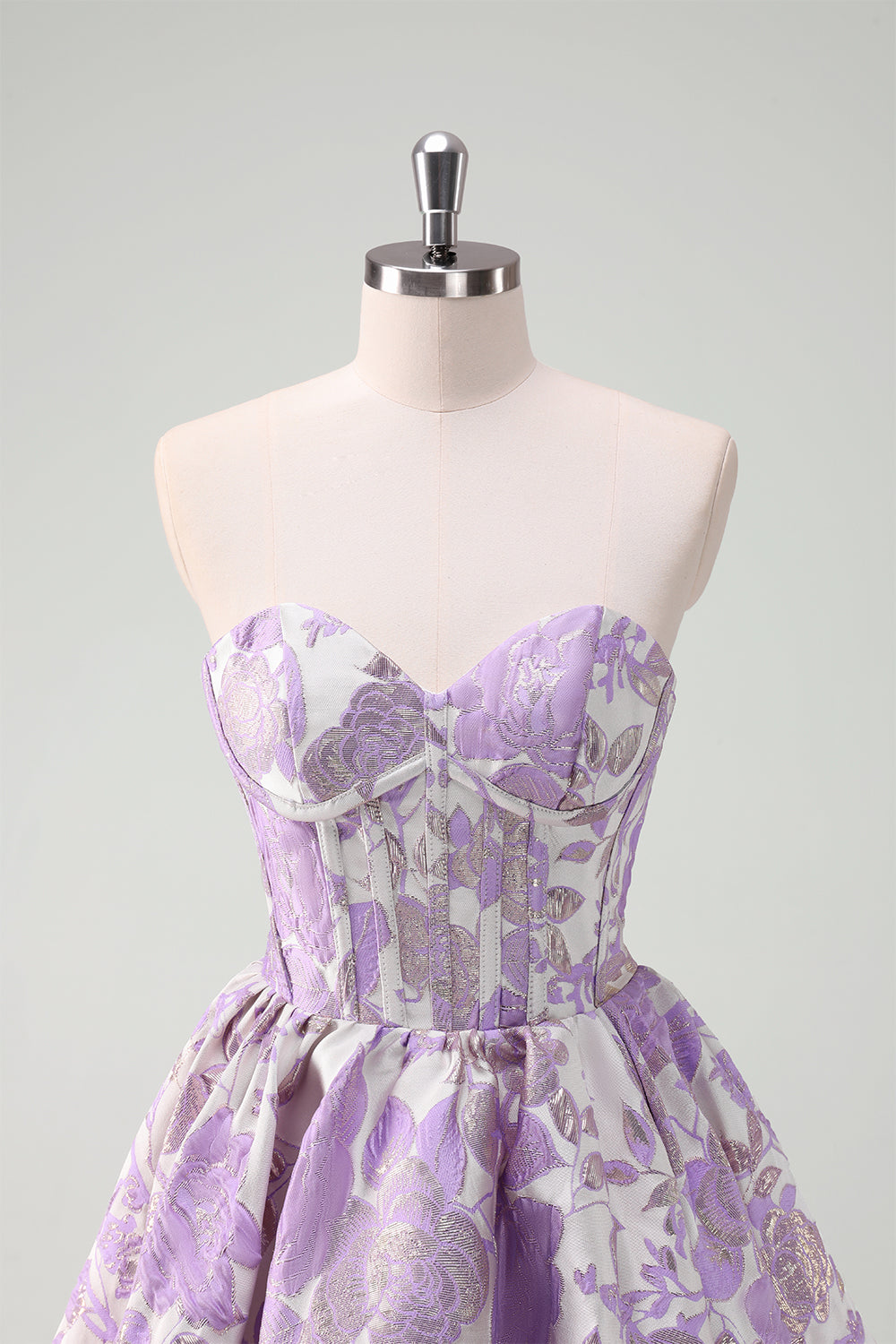 Misshow Fluffy Blue Floral Corset Strapless A Line Short Homecoming Dress/Mini Dress