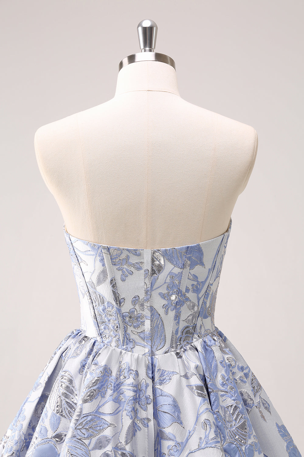 Misshow Fluffy Blue Floral Corset Strapless A Line Short Homecoming Dress/Mini Dress