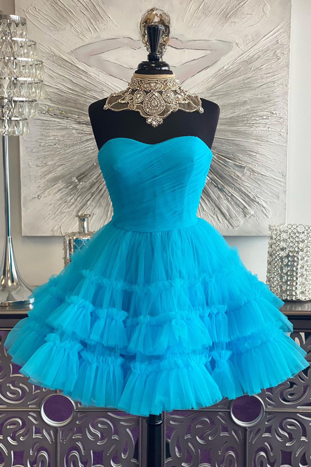 Misshow Fuchsia A-Line Sweetheart Tulle Tiered Corset Short Homecoming Dress/Mini Dress