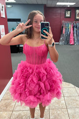 Misshow Fuchsia Corset Floral A-Line Short Homecoming Dress/Mini Dress with Lace