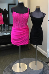 Misshow Fuchsia Corset Spaghetti Straps Tight Short Homecoming Dress/Mini Dress with Lace