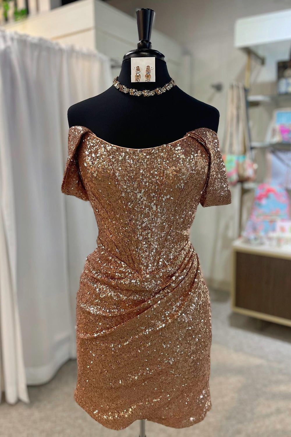 Misshow Fuchsia Detachable Off the Shoulder Sequins Tight Homecoming Dress/Mini Dress