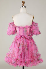 Misshow Fuchsia Floral A-Line Short Homecoming Dress/Mini Dress